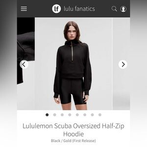 BRAND NEW LULULEMON scuba oversized half zip - black with gold zipper size XS/S